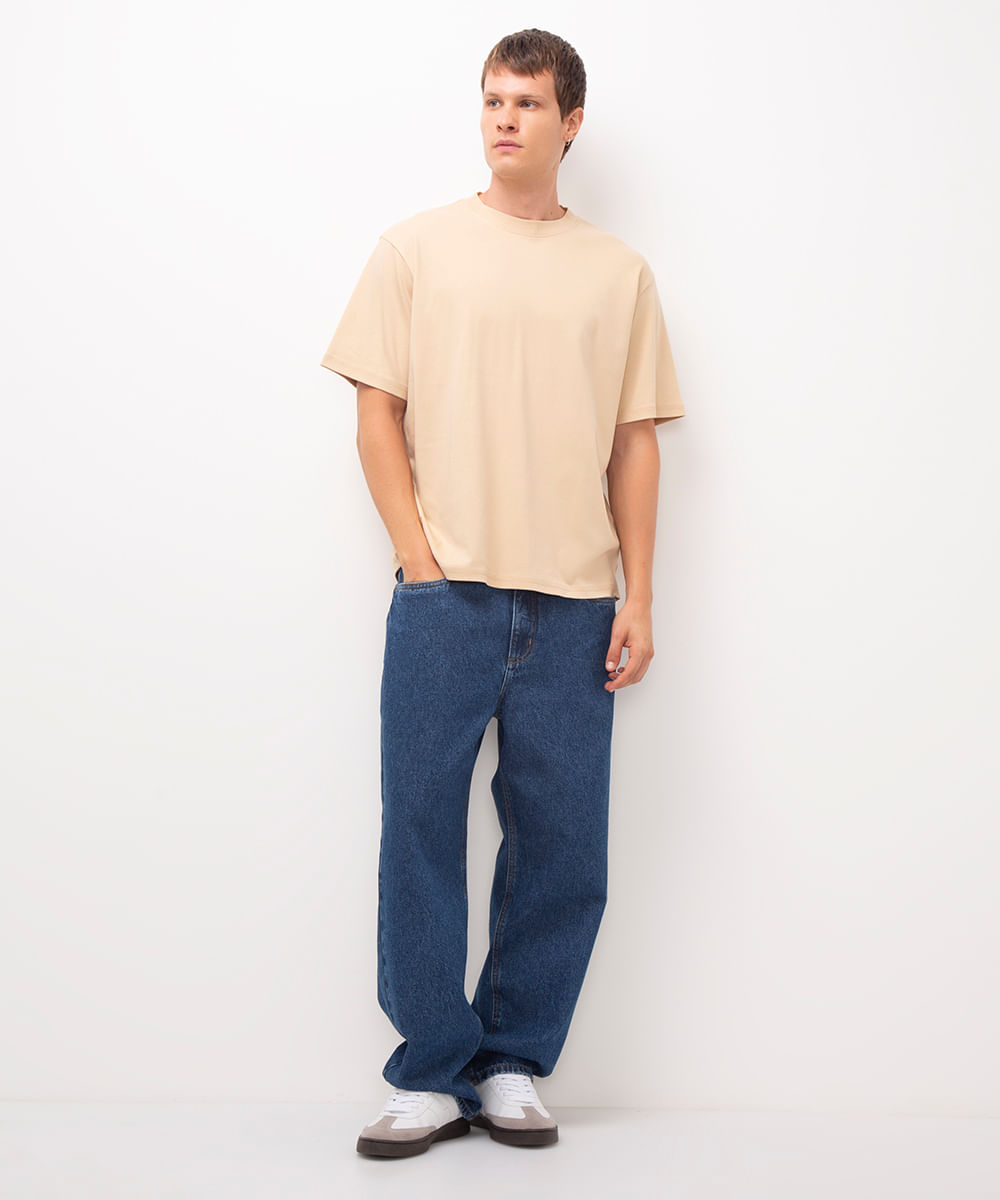 camiseta de algodão peruano manga curta bege