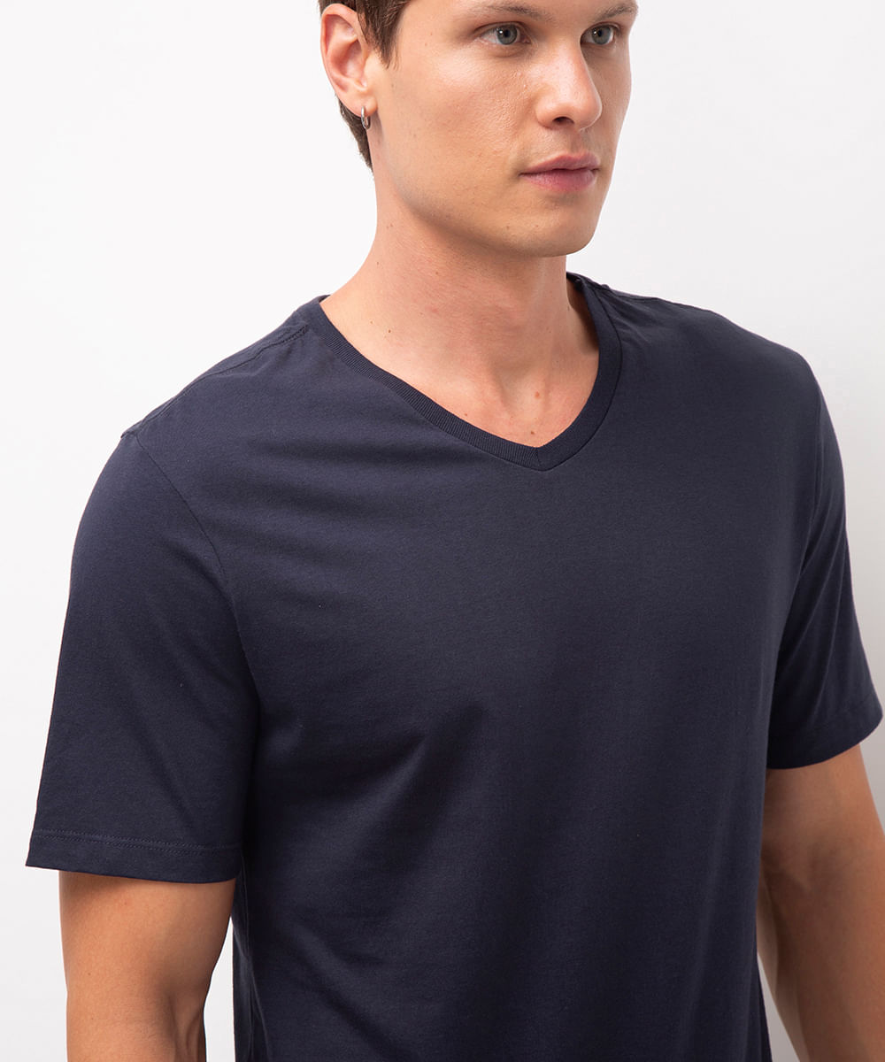 camiseta masculina básica manga curta gola v azul