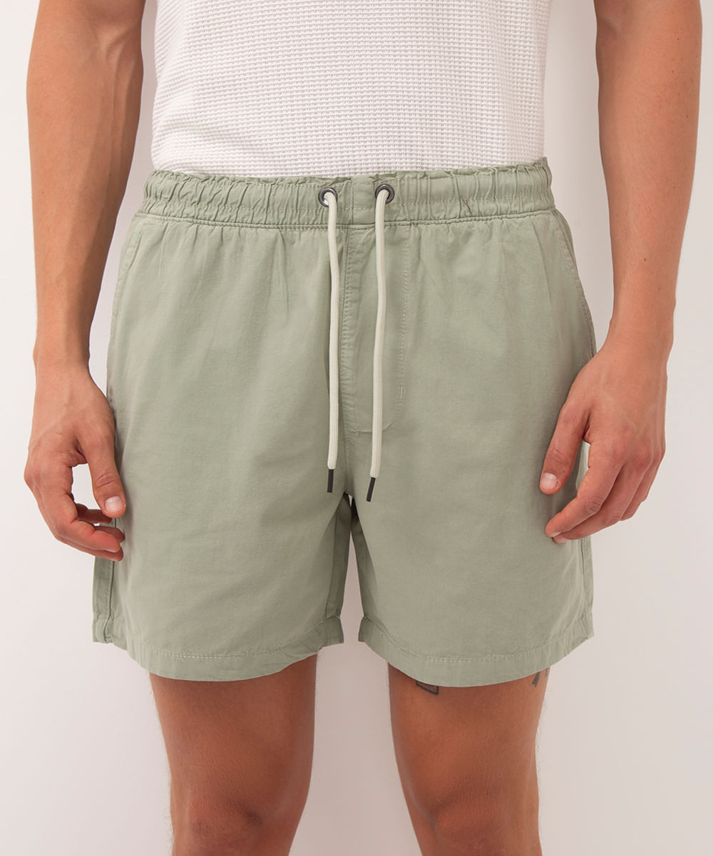 bermuda reta masculina de sarja com elástico verde