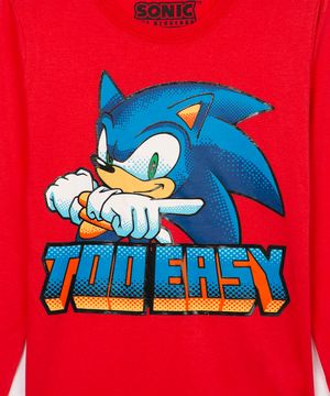 camiseta de algodão infantil sonic vermelha