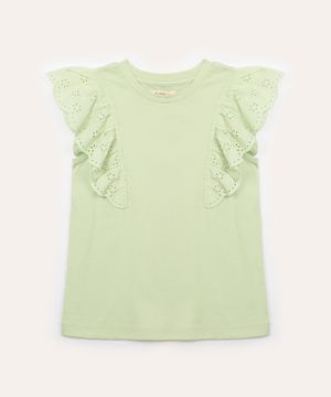 blusa de algodão infantil babado de laise verde