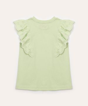 blusa de algodão infantil babado de laise verde