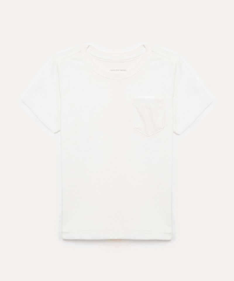 camiseta infantil texturizada com bolso branco