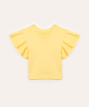 blusa infantil manga curta babados amarelo
