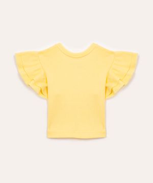 blusa infantil manga curta babados amarelo