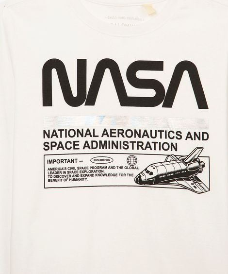 camiseta de algodão infantil nasa off white