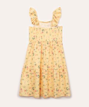 vestido de algodão infantil floral amarelo