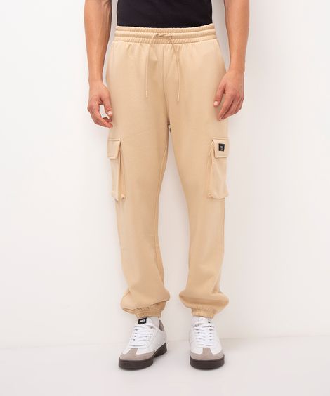 calça de moletom cargo - bege