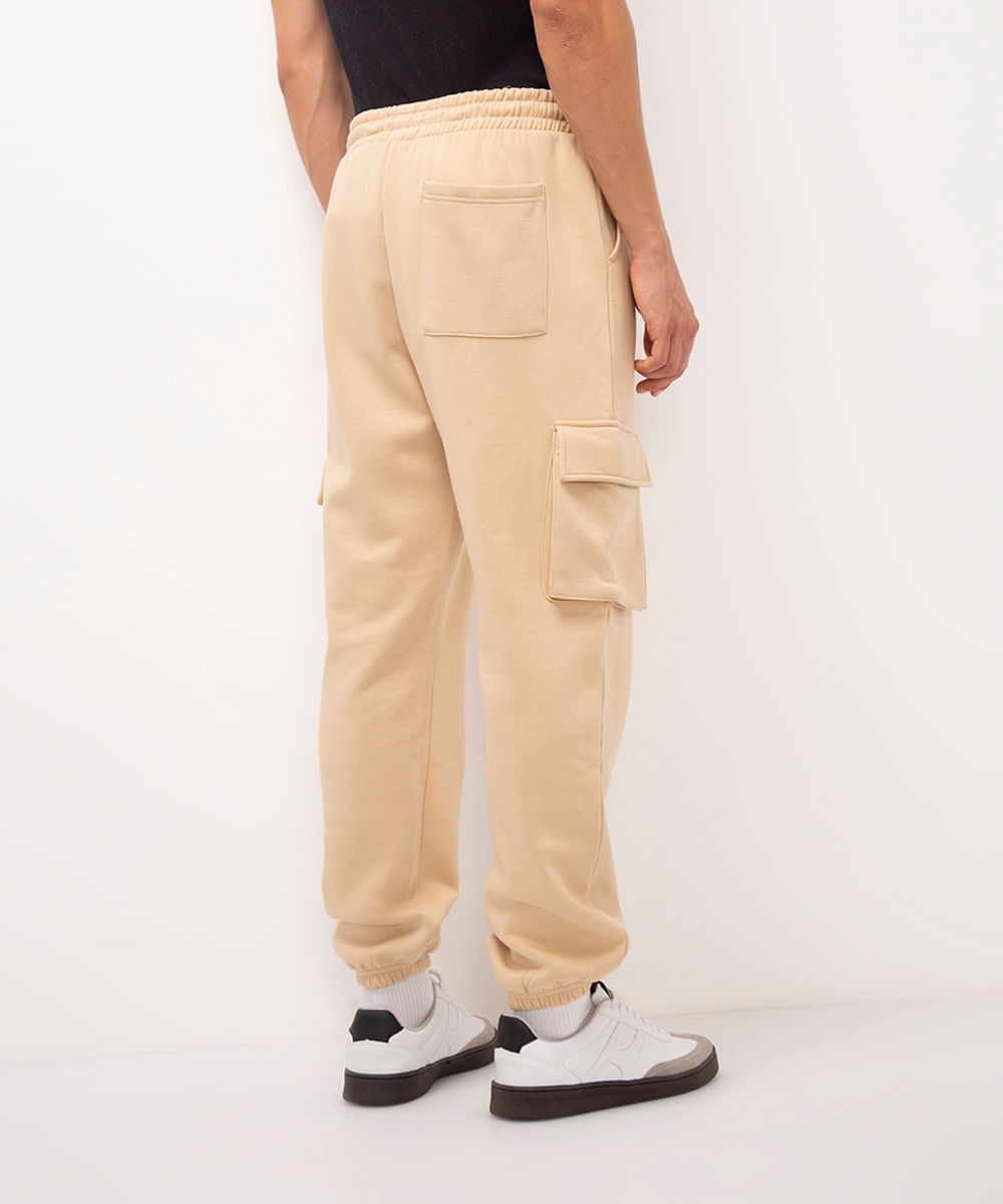 calça de moletom cargo - bege