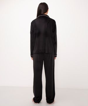 pijama americano longo de plush - preto