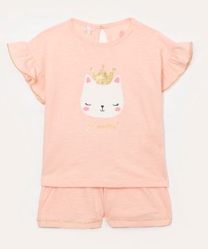 conjunto de algodão infantil princess rosa