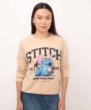 blusa de moletom manga longa stitch bege