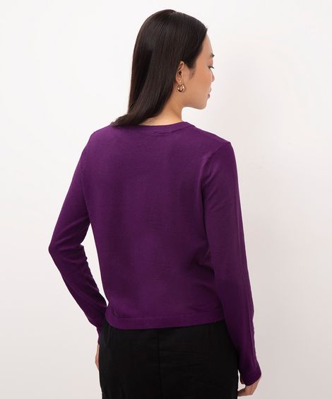 suéter de tricot manga longa básico roxo