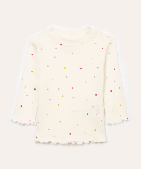 blusa infantil manga longa poá off white