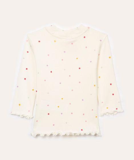 blusa infantil manga longa poá off white