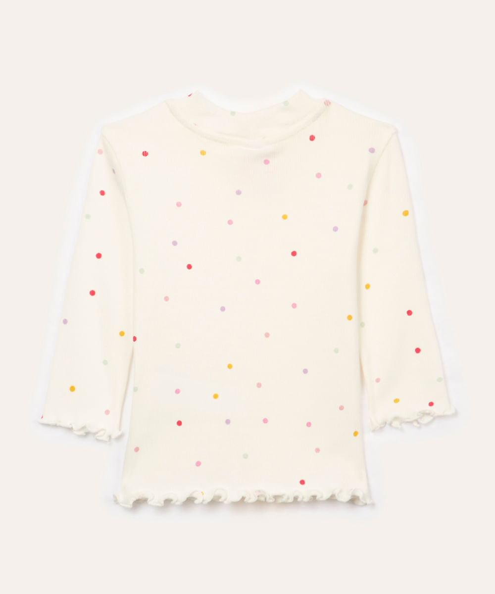 blusa infantil manga longa poá off white