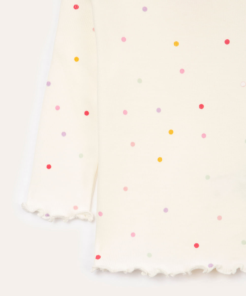 blusa infantil manga longa poá off white
