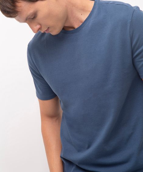 camiseta slim básica manga curta - azul médio