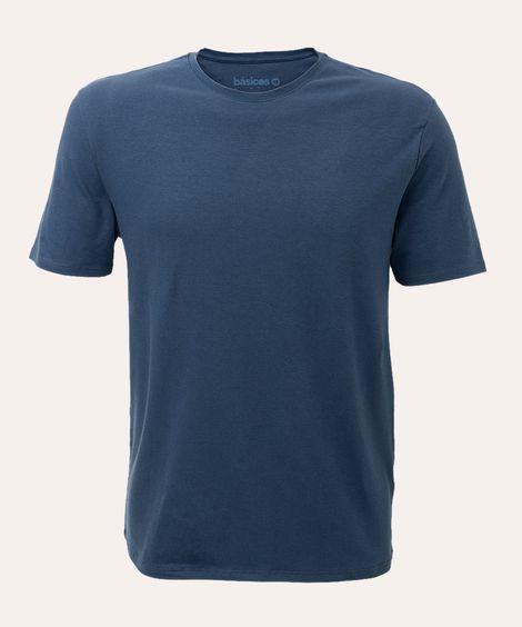 camiseta slim básica manga curta - azul médio