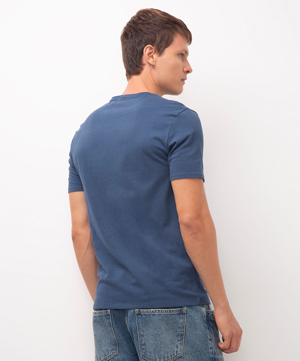camiseta slim básica manga curta - azul médio