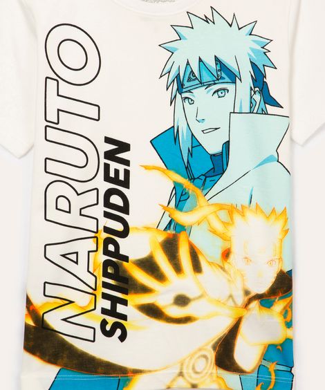 camiseta de algodão infantil naruto manga curta off white