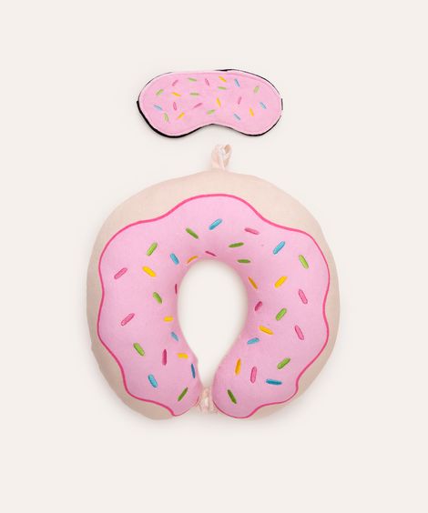 apoio de pescoço com máscara de dormir donuts rosa