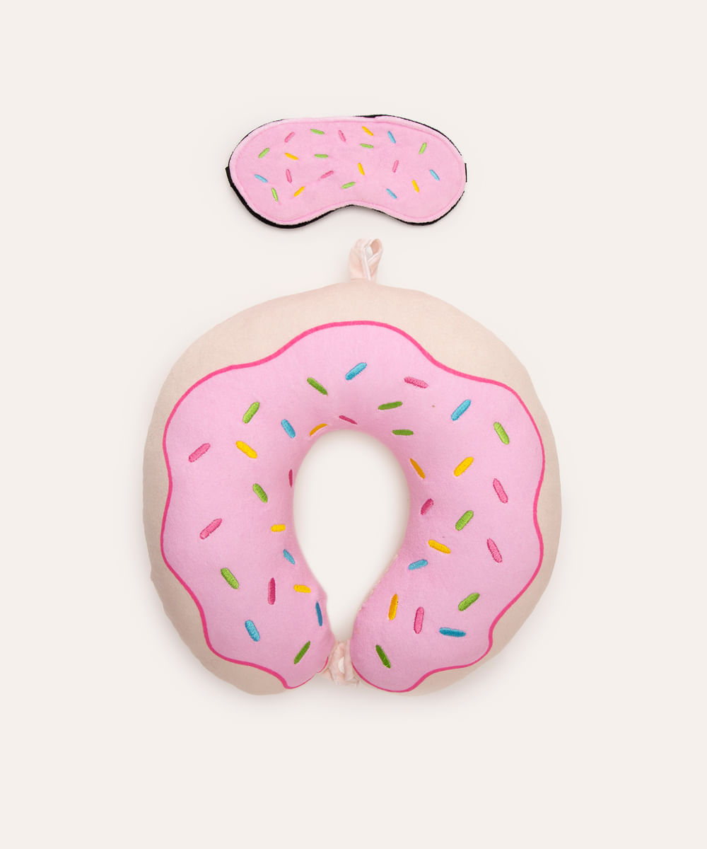 apoio de pescoço com máscara de dormir donuts rosa