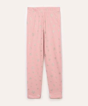 calça legging de algodão infantil estrelas rosa