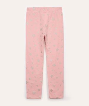 calça legging de algodão infantil estrelas rosa