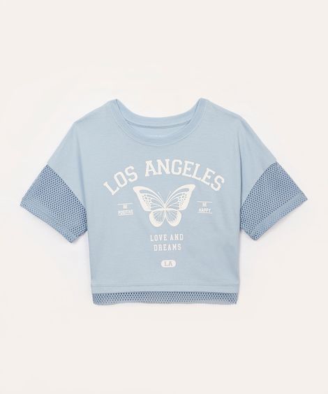 blusa de algodão infantil los angeles  com tela azul claro