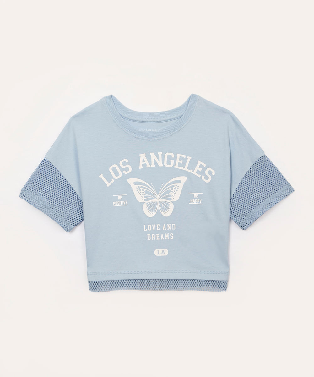blusa de algodão infantil los angeles  com tela azul claro