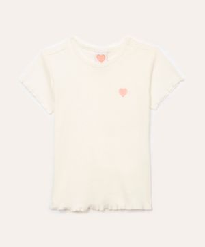 blusa de algodão infantil coração off white