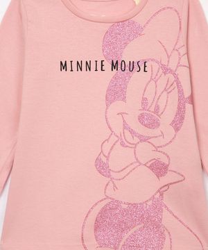 blusa infantil manga longa minnie mouse rosa