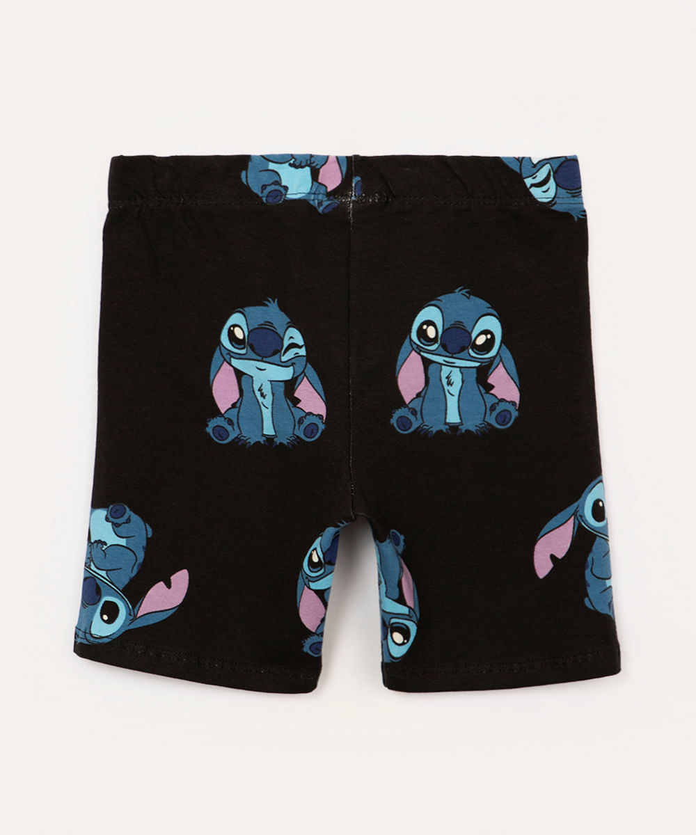 bermuda ciclista de algodão infantil stitch preto
