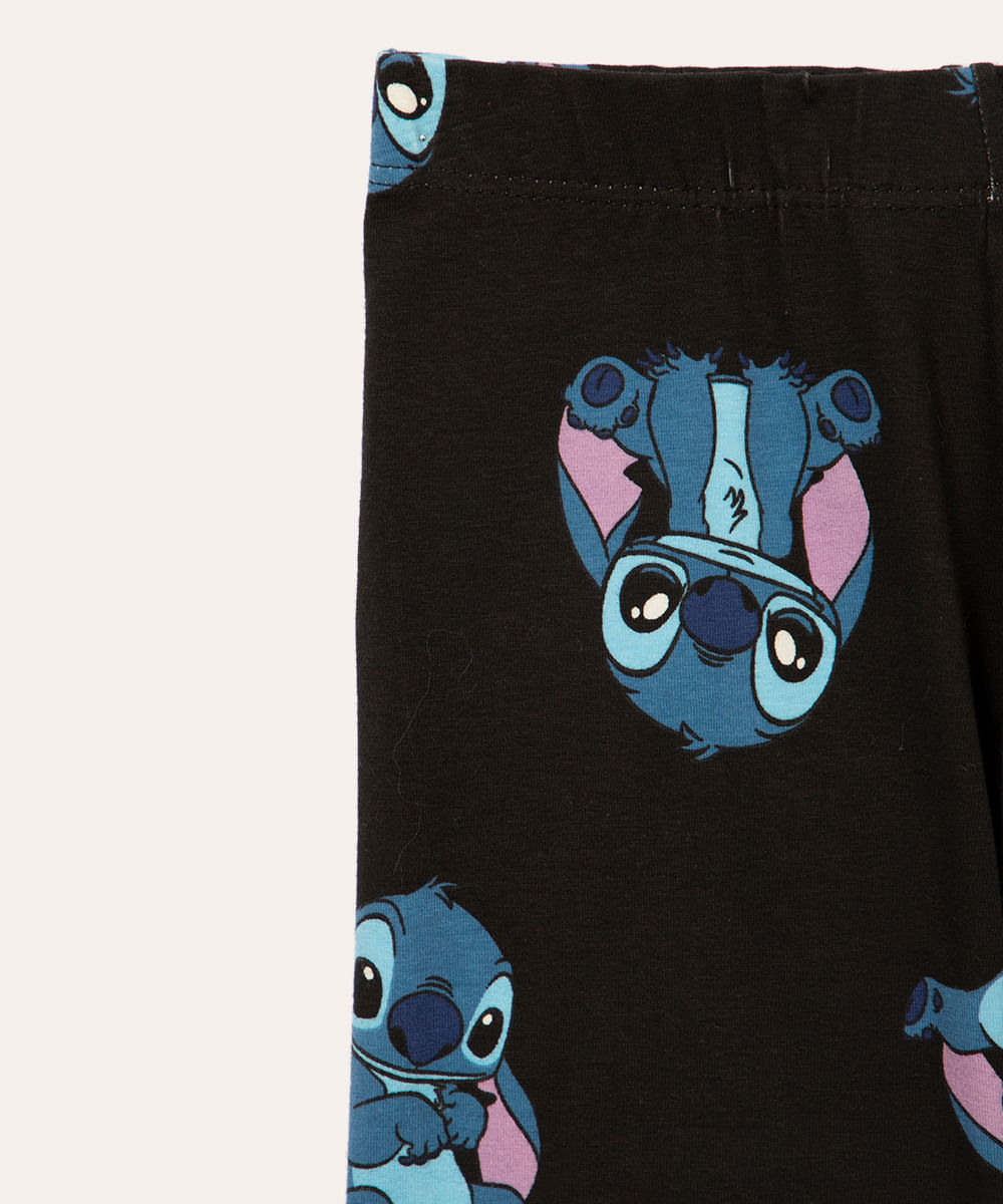 bermuda ciclista de algodão infantil stitch preto
