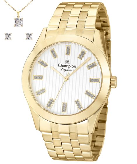 relógio analógico feminino champion cn26706w dourado