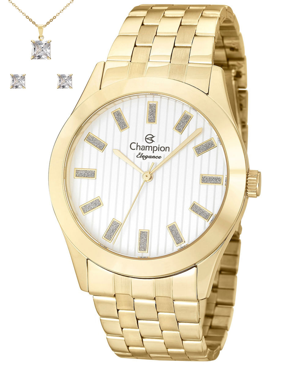 relógio analógico feminino champion cn26706w dourado