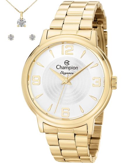 relógio analógico feminino champion cn26126w dourado