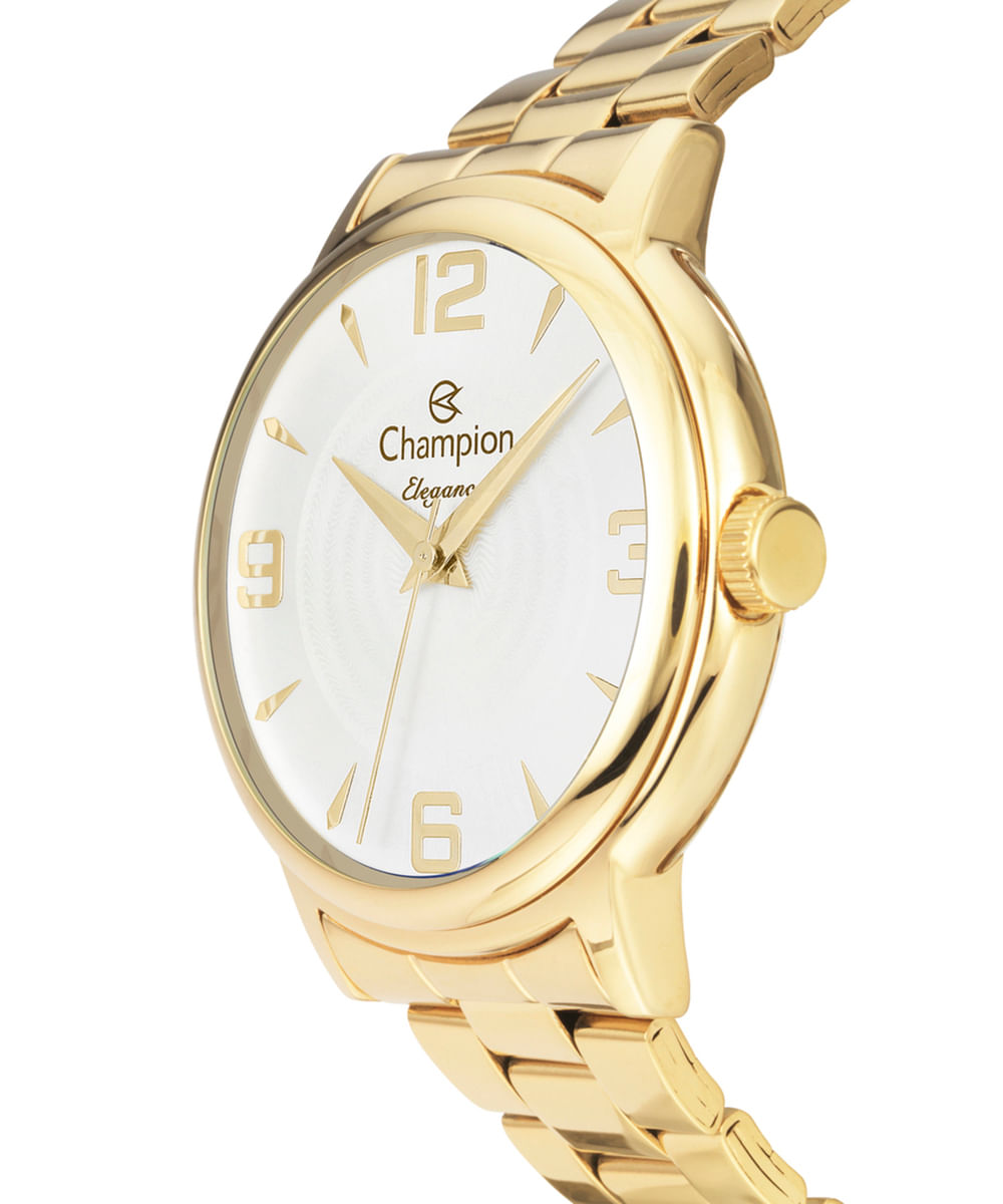 relógio analógico feminino champion cn26126w dourado