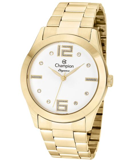 relógio analógico feminino champion cn26555w dourado