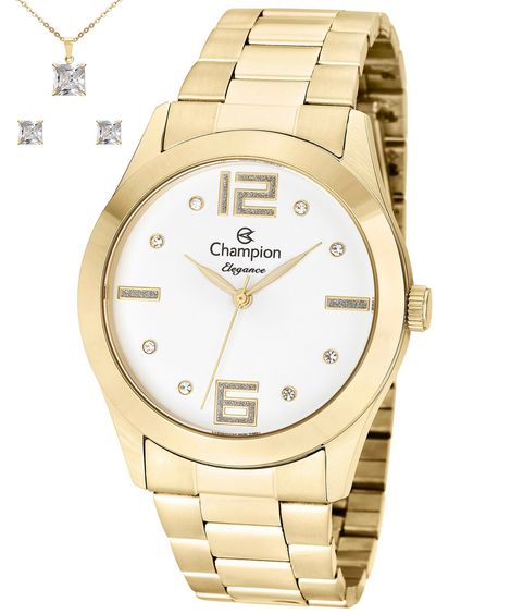 relógio analógico feminino champion cn26555w dourado