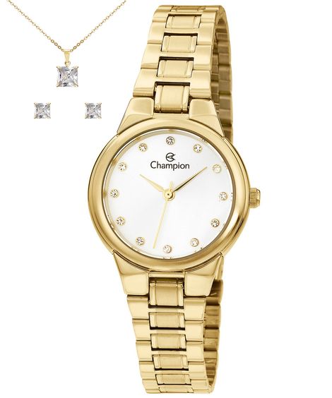 relógio analógico feminino champion ch24946w dourado