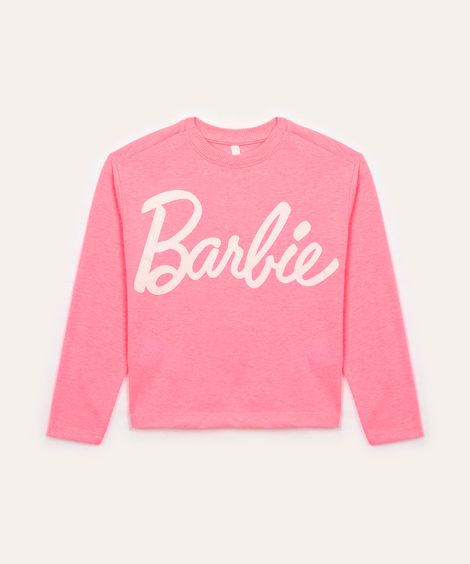 blusa infantil barbie glitter manga longa rosa