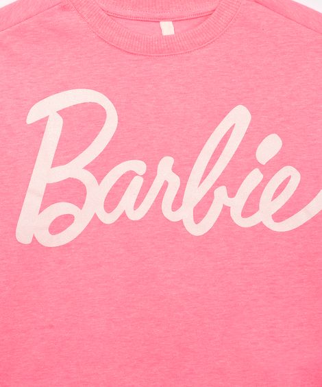 blusa infantil barbie glitter manga longa rosa