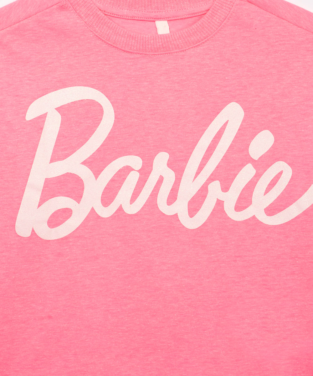 blusa infantil barbie glitter manga longa rosa