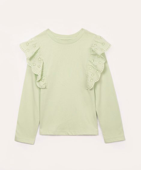 blusa infantil manga longa babado laise verde