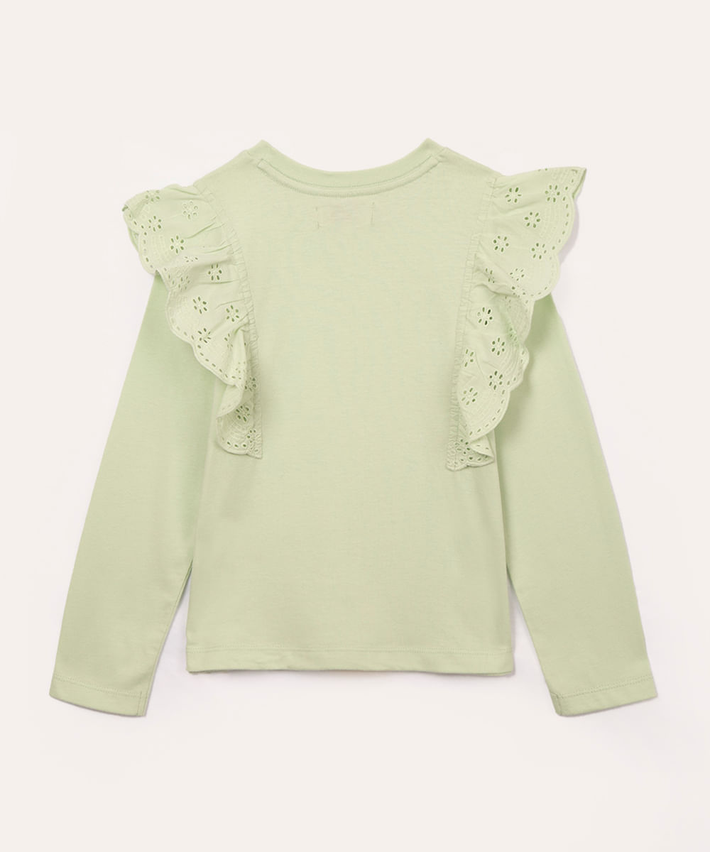 blusa infantil manga longa babado laise verde