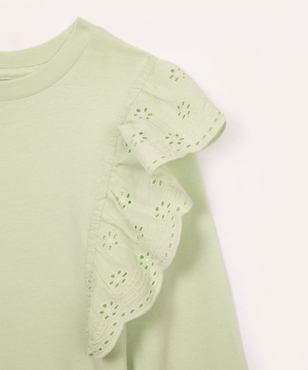 blusa infantil manga longa babado laise verde