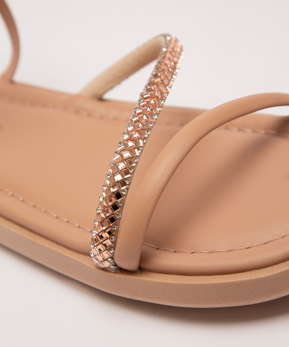 rasteirinha flat com brilhos via uno bege