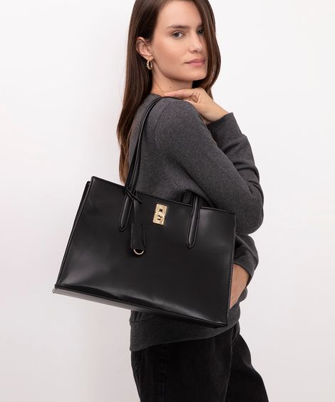 bolsa tote fecho metal preto